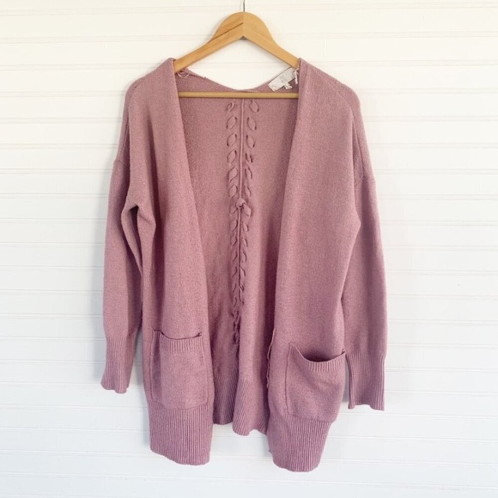 Pink Rose Light Pink Lace Up Open Cardigan Size M - Picture 3 of 7